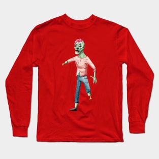 Halloween One Leg Zombie in watercolor Long Sleeve T-Shirt